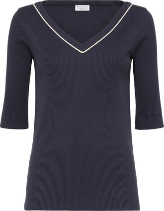 Brunello Cucinelli T-shirt con dettaglio Monili - Blu