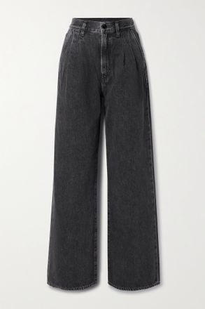 Gold Sign Jeans A Gamba Larga E Vita Alta Con Pinces The Edgar - Nero