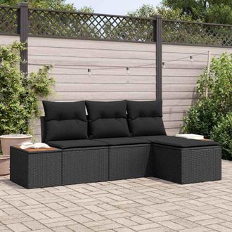 vidaXL Vidaxl - Conjunto De Sof&aacute; De Jard&iacute;n 4 Pcs Negro 184 X 62 X 85 Cm