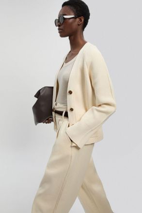 Karen Millen Womens Cotton Knitted Button Cardigan - Cream - Size X-Small