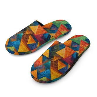 Generic Colorful Triangles Geometry Mens House Slippers Slip Indoor Slipper On Shoes Warm Outdoor
