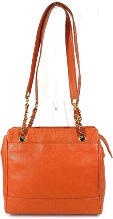 Chanel Orange Grained Calfskin Shoulder Bag Tote Bag (Pre-Owned)