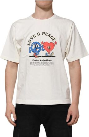 Dolce & Gabbana Love Peace Katoenen T-shirt met Ronde Hals - Heren - T-shirts - Wit - XL - Katoen - Tops