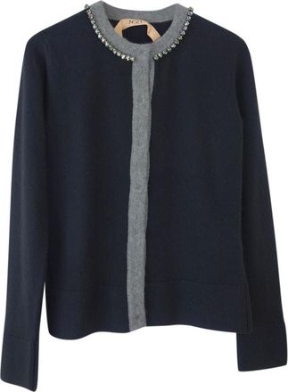 N&deg;21 Crystal Trimmmed Black Wool Cardigan Size S