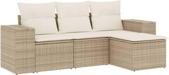 vidaXL Juego De Sof&aacute;s Jard&iacute;n Con Cojines 4 Pzas Rat&aacute;n Sint&eacute;tico Beige Vidaxl