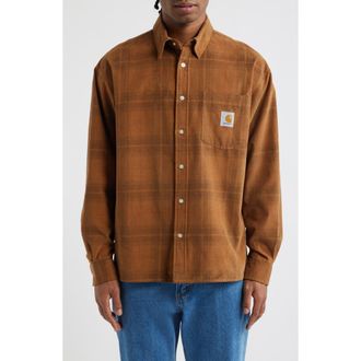 Carhartt Work in Progress Wilber Check Corduroy Button-Up Shirt in Wilber Check, Hamilton Brown at Nordstrom, Size Xx-Large