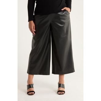 Max Studio Crop Wide Leg Faux Leather Pants in Black at Nordstrom Rack, Size 3X