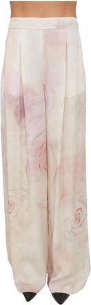 Blugirl Wide Leg Raso Stampato Pant - Dames - Wijde Broeken - Veelkleurig - 2XS - Satijn - Broeken