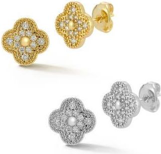 Glaze Jewelry Set of 2 Two-Tone Cubic Zirconia Clover Stud Earrings in Gold/Silver at Nordstrom Rack