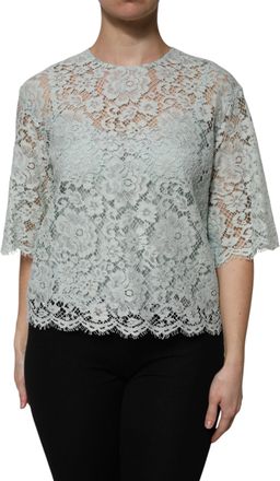 Dolce & Gabbana Mint Green Floral Lace Cotton Blouse Womens Top