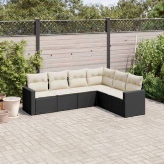 vidaXL Vidaxl - Set De Sof&aacute;s De Jard&iacute;n 6 Piezas Y Cojines Rat&aacute;n Sint&eacute;tico Negro