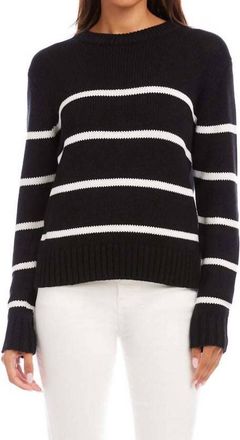 Karen Kane Stripe Crew Neck Sweater In Black And Off White