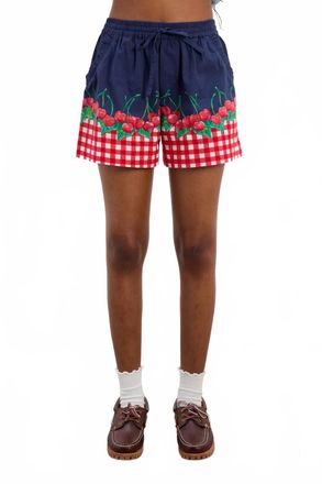 Damson Madder Womens Cherry Pie Shorts In Navy Red