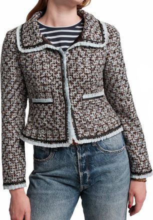 Frances Valentine Jessie Deco Tweed Jacket In Light Blue/gold/multi