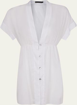 Vix Solid Fuji Pleats Button-Front Caftan
