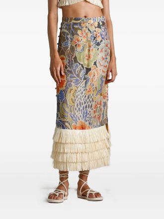 IXIAH Casablanca midi-rok met bloemenprint - Blauw