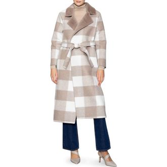 Melloday Faux Fur Collared Plaid Trench Coat in Ivory Taupe Buffalo at Nordstrom Rack, Size Medium