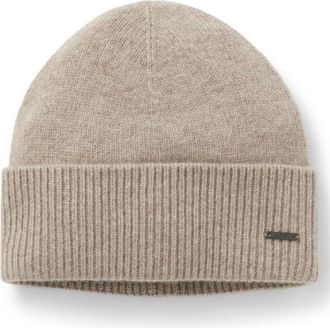 BOSS Knit cashmere beanie with metal logo plaque