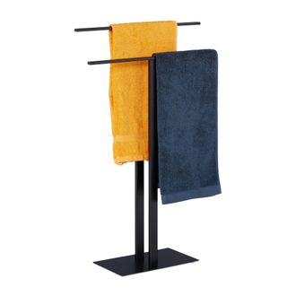 Relaxdays Relaxdays Toallero De Pie Con 2 Barras Aut&oacute;nomo, Para Ba&ntilde;o, De Hierro, Portatoallas Doble, 82 X 50 X 19 Cm, Negro