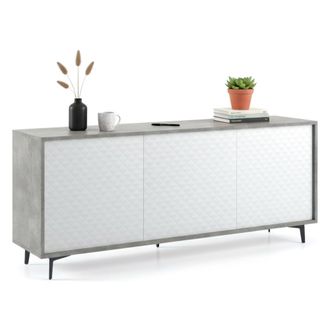 Dmora Aparador Fresia, Mueble Buffet Con 3 Puertas Y 1 Balda Regulable, Elegante Aparador Para Sal&oacute;n, Gabinete De Tv, 100% Made In Italy, Cm 184x45h77, Blan