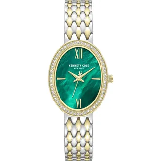 Kenneth Cole Oval Mother-of-Pearl & Crystal Bracelet Watch, 25mm x 38mm in Green/two Tone at Nordstrom