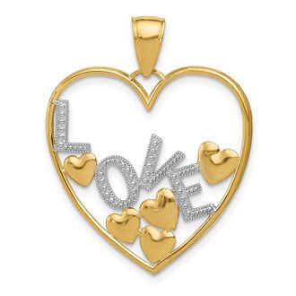 Diamond2Deal 14k Yellow Gold Rhodium LOVE Floating Hearts Pendant