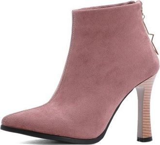 Generic Womens High Heeled Ankle Boots Pointed Toe Chelsea Boots with Back Zipper Faux Suede Short Boot,Purple,10.5 UK