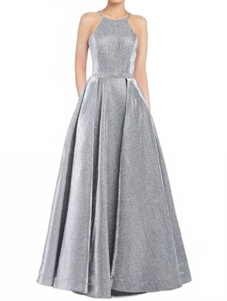 Alyce Paris Metallic Halter Ball Gown In Dripping Diamond