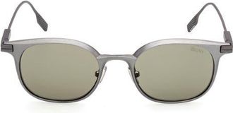 Ermenegildo Zegna 50mm Round Sunglasses in Light Silver/Gunmetal /Green at Nordstrom