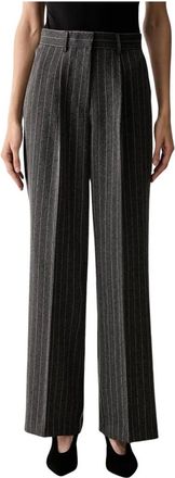 Karl Lagerfeld Broeken, Dames, Grijs, M, Polyester, Gestreepte Pantalon met Wijde Pijpen