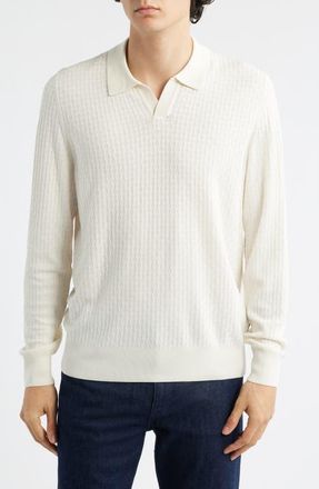 BOSS Umbarto Silk Long Sleeve Polo in Open White at Nordstrom, Size X-Large