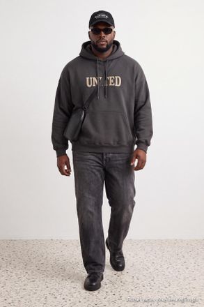 Trendyol MAN Unisex Grijs Slogan Lang Oversized Grote maten Sweatshirts