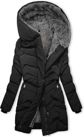 Generic Ladies Duffle Coat Parker Coats For Women Uk Women S Fashionable And Casual Solid Color Zipper Velvet Cotton Ladies Padded Coats With Hood Long Black 