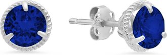 MAX + STONE 14k White Gold Roped Halo Gemstone Round Stud Earrings for Women 6MM