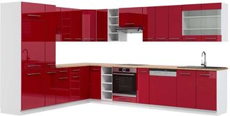 Vicco Cocina Esquinera Fame-line, Burdeos Brillo Intenso/blanco, 347 X 257 Cm, Et Roble