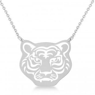 Allurez Tigers Face Shaped Charm Pendant Necklace 14k White Gold