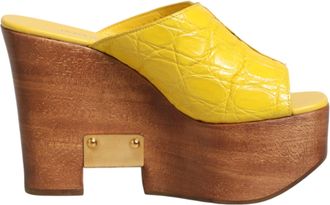 Dolce & Gabbana Gele Leren Houten Muilezels Wedge Sandalen Schoenen