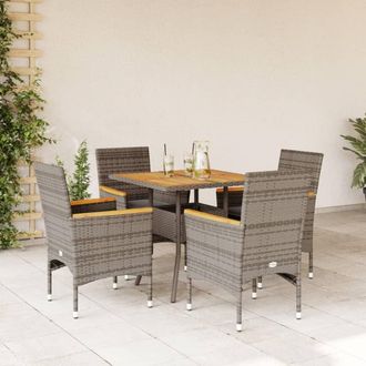 vidaXL Set De Comedor Jard&iacute;n 5 Pzas Con Cojines Rat&aacute;n Pe Acacia Gris Vidaxl