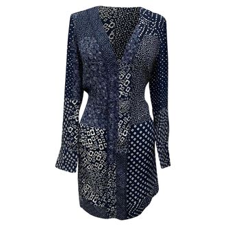 Diane Von F&uuml;rstenberg Reid Patchwork Printed Mini Dress in Navy Blue Silk