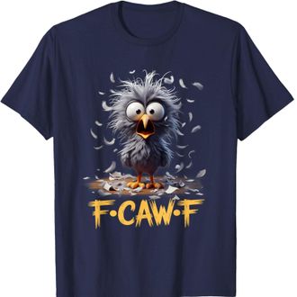 Generic Funny F-Caw-F Tshirt Vintage Messy Bird Face Feather Chaos Cartoon Humor Short Sleeve T-Shirt Funny Tops for Men Navy XL