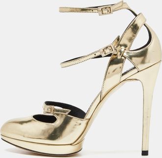 Brian Atwood Gold Laminated Leather Slingback Pumps