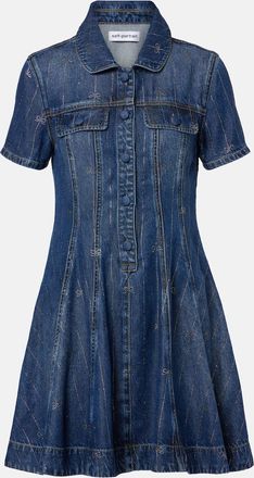 Self Portrait Embellished pleated denim minidress