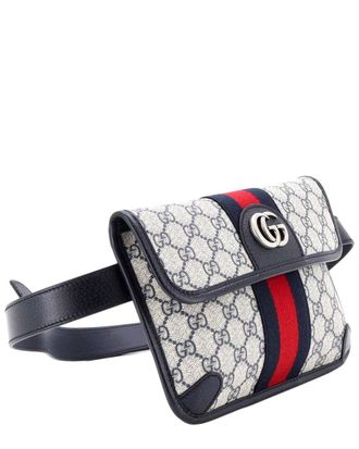 Gucci Blue Gg Canvas & Leather Ophidia Flap Belt Bag (Authentic Pre-Loved)