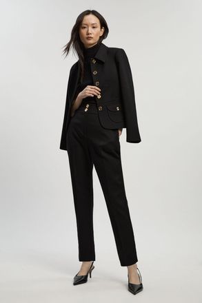 Karen Millen Womens Textured Compact Stretch Tailored Straight Leg Trouser - Black - Size 6 UK