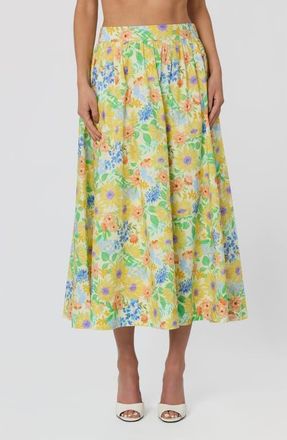 ASTR the Label Jolie Floral Print Midi Skirt in Yellow Multi Floral at Nordstrom, Size X-Large