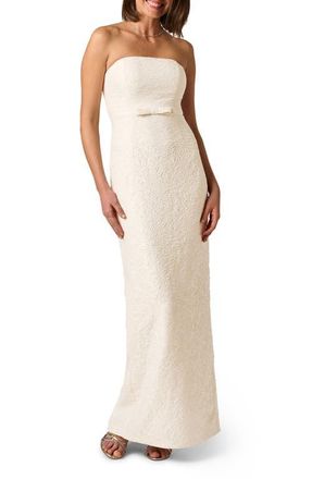 Adrianna Papell Glitter Jacquard Strapless Gown in Ecru/Gold at Nordstrom, Size 10