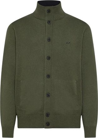 Sun 68 Cardigan met Knopen van Warme Wol - Heren - Truien - Groen - Maat: XL Wol