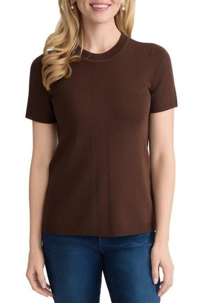 Jones New York Short Sleeve Rib Sweater in Fudge at Nordstrom, Size X-Small P