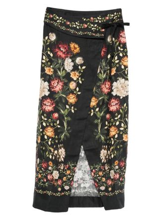 Agua Bendita Pareo Midi floral skirt - Black