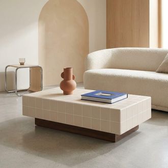 Sweeek Mesa de centro imitaci&oacute;n azulejos de cemento, beige